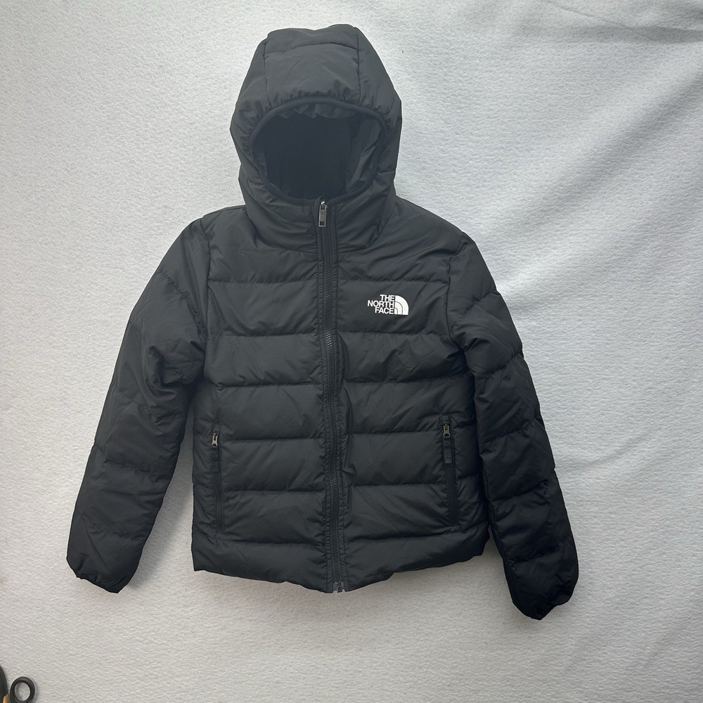 The North Face Kids Black Hooded Down Puffer Jacket Full Zip Size XS